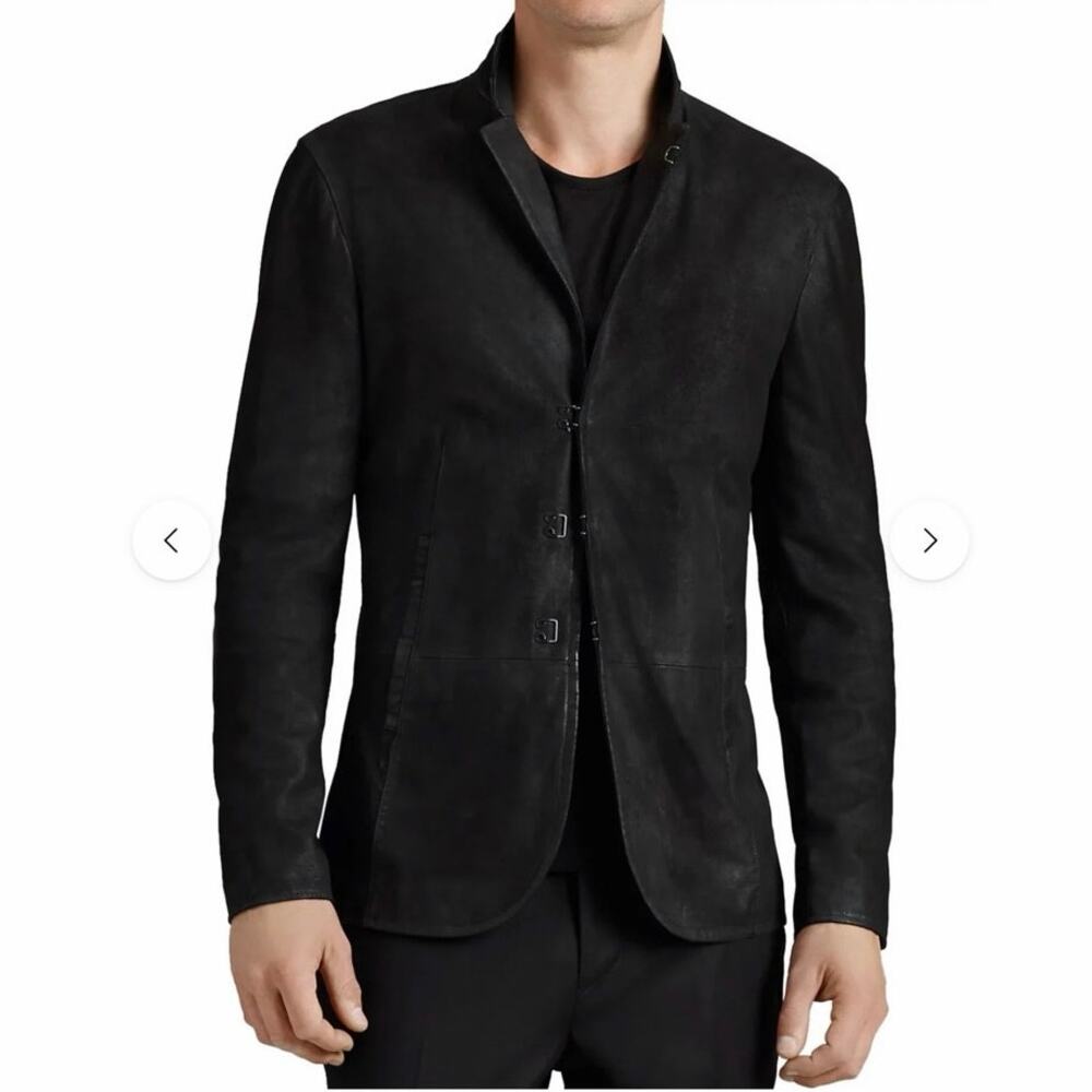 NWT JOHN VARVATOS Goatskin Leather Suede Black Hook And Bar Slim Fit Jacket | 48